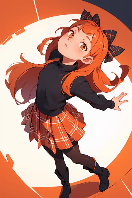 392870-4186870468-masterpiece,best quality,1girl,solo,long hair,skirt,pantyhose,boots,plaid,orange hair,plaid skirt,hair bow,looking up ,  _lora_G.png